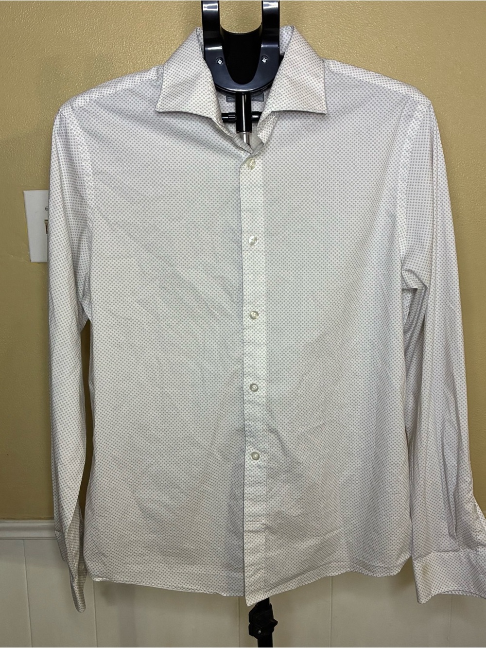 Michael Kors White Micro-Dot Long-Sleeve Dress Shirt